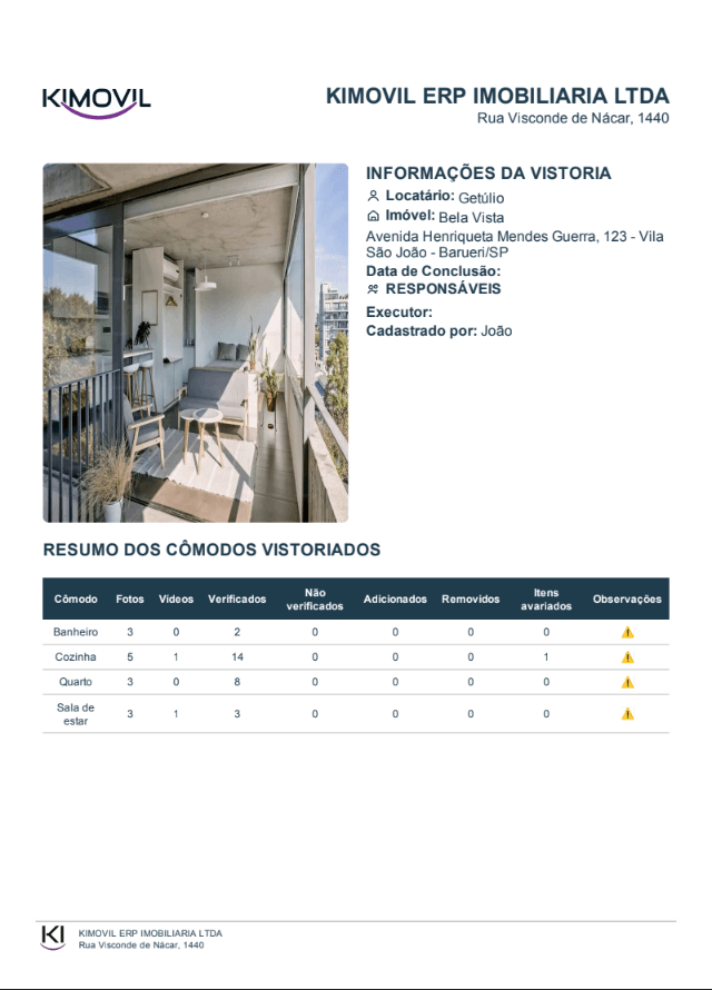 Exemplo de laudo gerado em PDF com fotos anexadas e assinaturas digitais