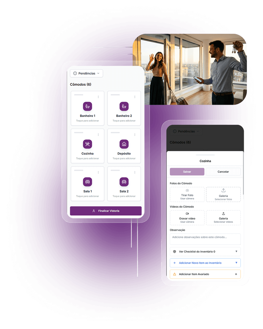 Interface do aplicativo KiVistorias em um smartphone